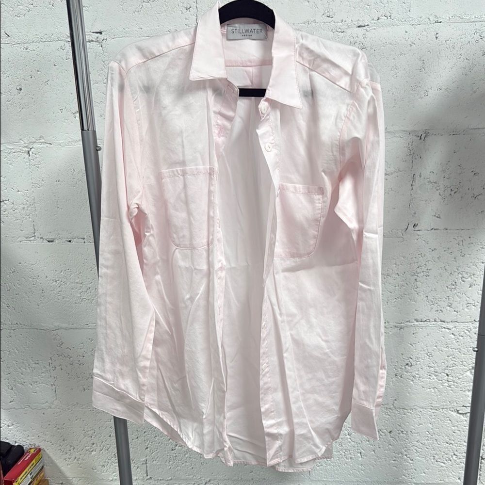 STILLWATER Womens Button Down Collared Top Light Pink - NWOT - Crisp Long Sleeve
